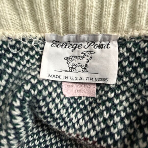 Vintage College Point Button Up Knit Sweater Vest Large Floral Fair Isle Green - Picture 3 of 5